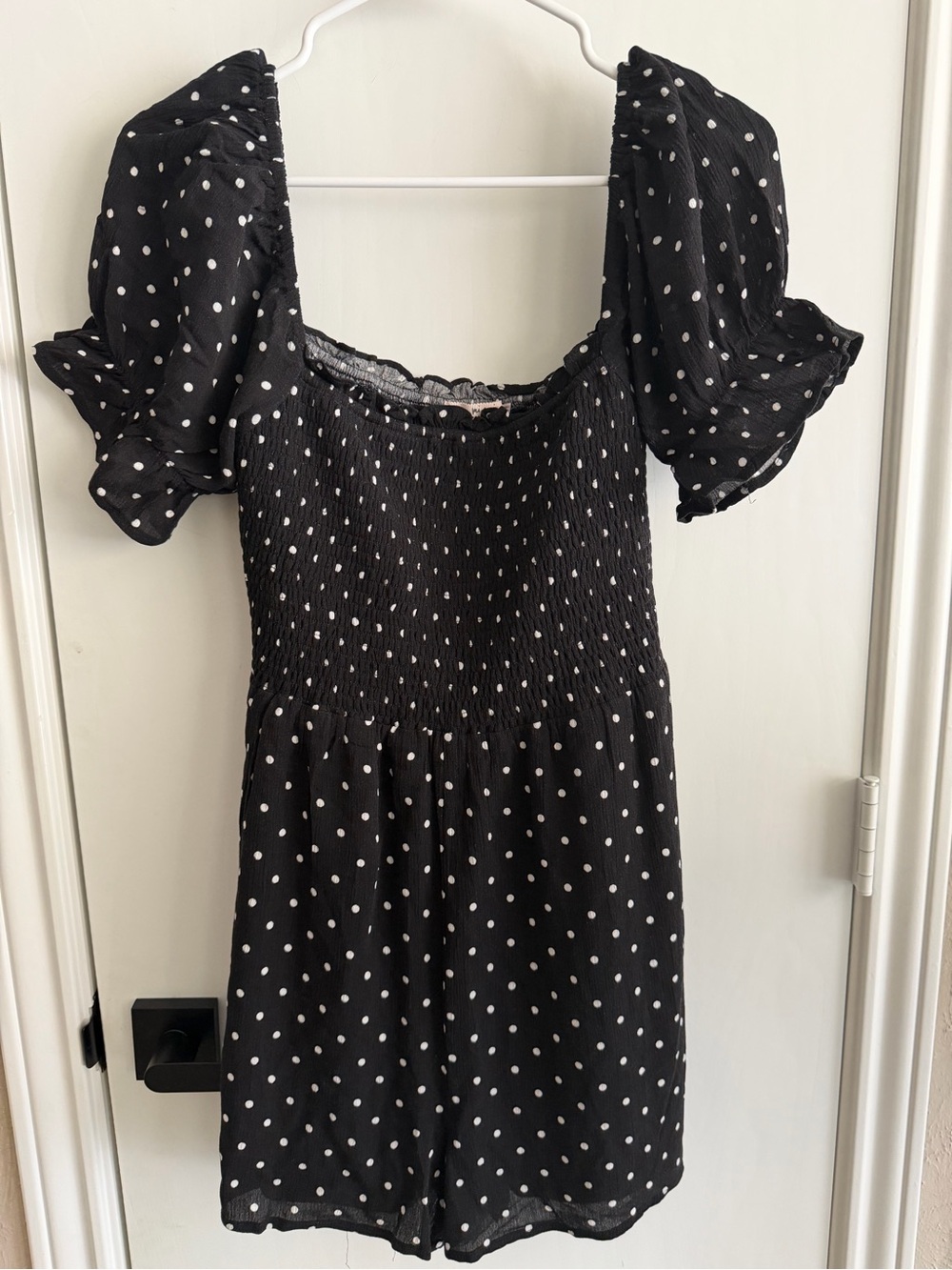 Black Polka Dot Smocked jumpsuit size Large Jumper